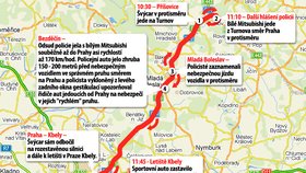 MAPA: Zběsilá jízda zdrogovaného Švýcara tak, jak ji zaznamenala policie