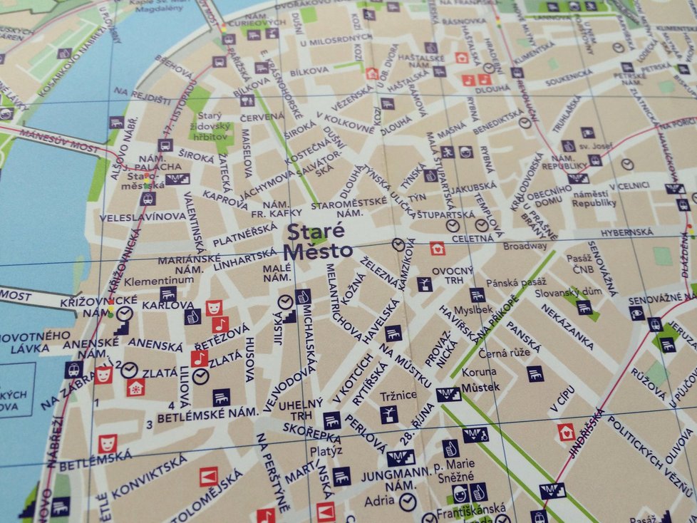 Historické centrum Starého Města je podle mapy bez znečištění.