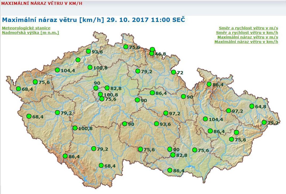 Jakou silou se vichřice opírá do Česka? Podívejte se na mapu