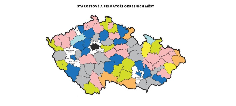 Mapa: Starostové a primátoři okresních měst České republiky po komunálních volbách 2018