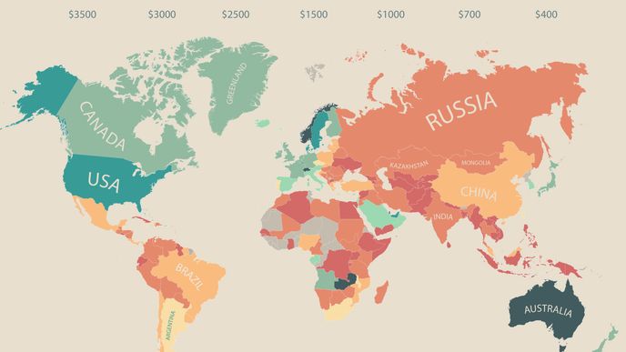 Mapy, podle kterých poznáte, kolik lidé vydělávají ve všech státech světa