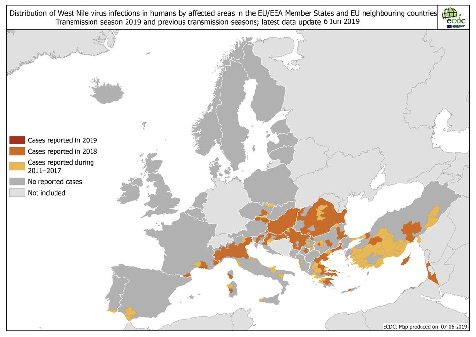 Výskyt západonilské horečky v Evropě