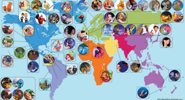 Disney a Pixar cestují: Mapa jejich filmů
