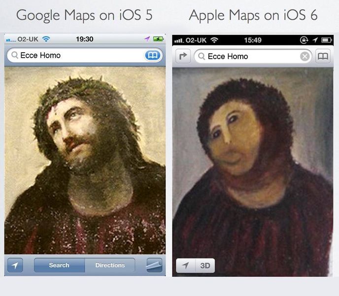 Dopadly mapy od Applu stejně jako zpackaná restaurace španělského obrazu Ecce homo?