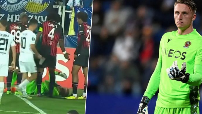 Gólman Nice to od slováckých fanoušků schytal pivem