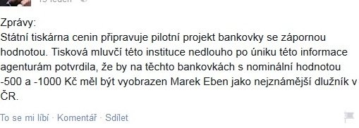 Jeden z facebookových útoků na Marka Ebena.