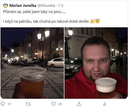 Marian Jurečka (KDU-ČSL) si v podvečer 17. listopadu dal pivo z výdejního okénka restaurace a vyfotil si s ním selfie. Snímek sice následně ze sítě smazal, poté se však omlouval