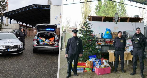 Policisté z Mariánských Lázní darovali psímu útulku krmivo a peníze.