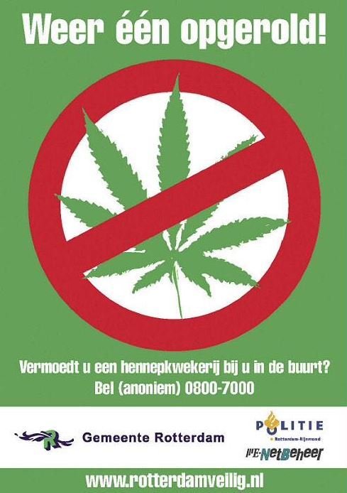 Nizozemská policie vybízí k udávání pěstitelů marihuany.