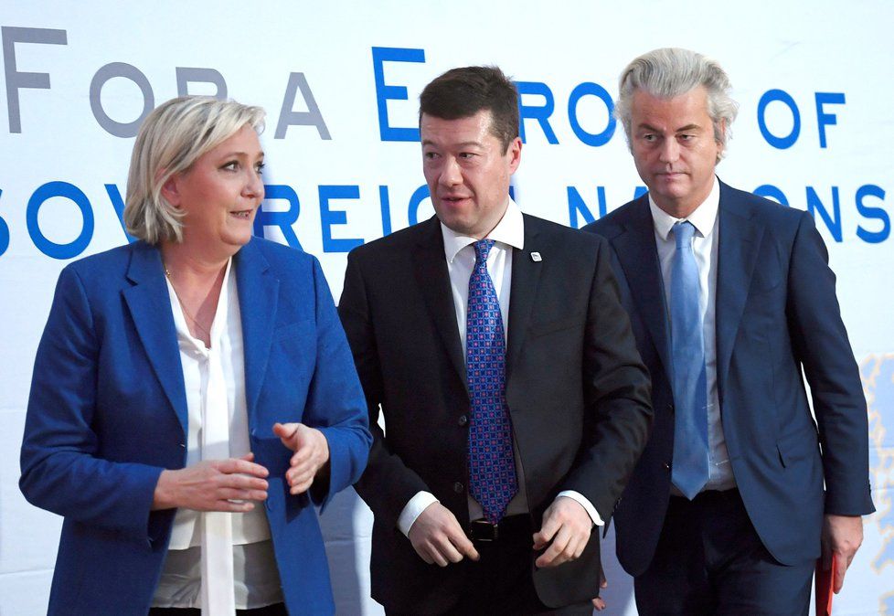 Marine Le Penová (Národní fronta), Tomio Okamura (SPD), Geert Wilders (Strana pro svobodu)