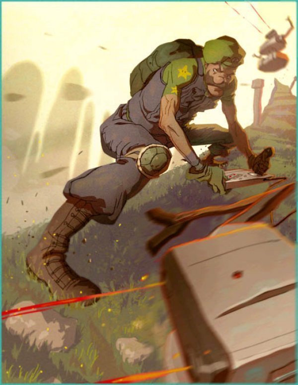 Akční Luigi: Všimněte se chrániče na kolenu!