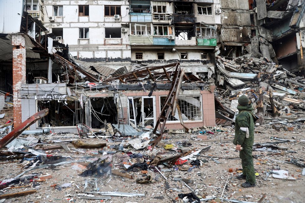 Pohled do zničeného Mariupolu (13. 4. 2022)