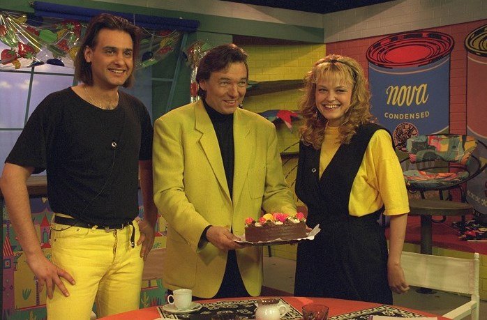 Markéta Mayerová se Slávkem Bourou ve Snídani s Novou v roce 1994