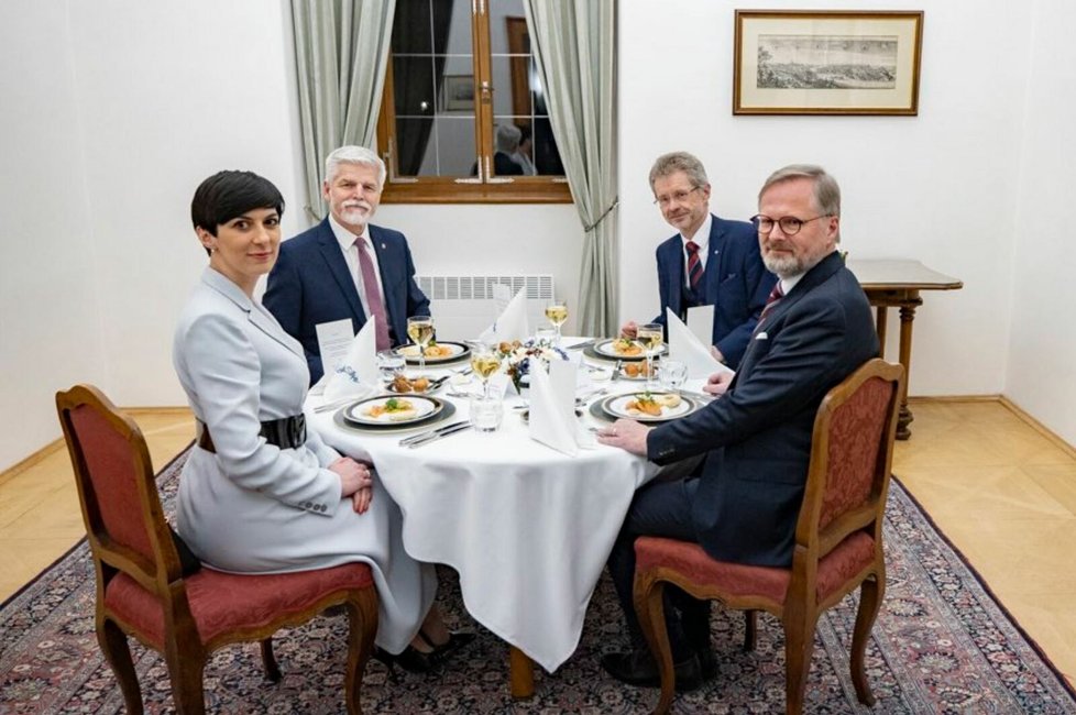 Setkání v Senátu: Markéta Pekarová Adamová, Petr Fiala, Petr Pavel, Miloš Vystrčil na večeři (1. 2. 2023)