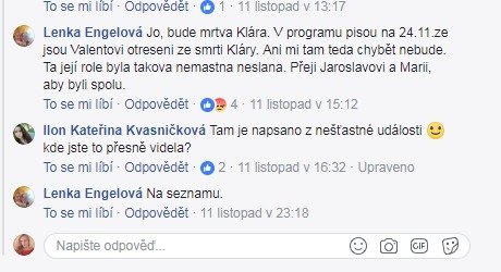 Komentáře od fanoušků na Facebooku.