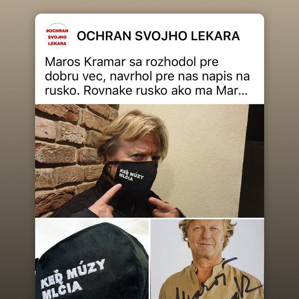 Maroš Kramár navrhl roušky z nápisem &#34;Když múzy mlčí&#34;