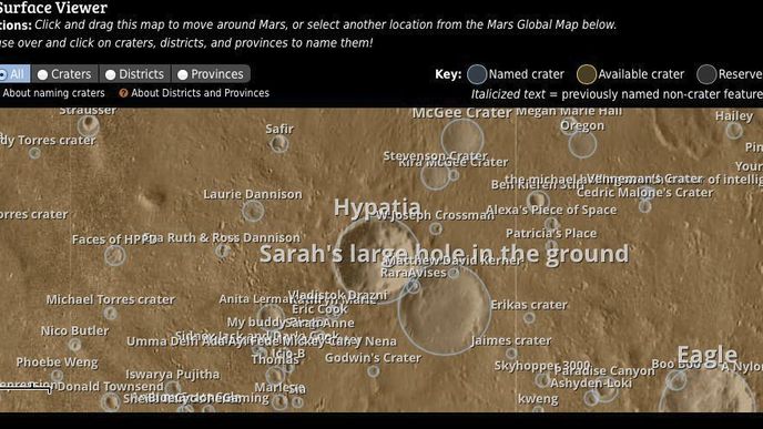Show kolem letu na Mars sílí. Lidé už mají pojmenované po sobě krátery na planetě