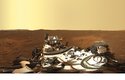 Rover Perseverance a panoramatický záběr okraje kráteru Jezero na Marsu