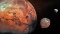 Měsíce Phobos a Deimos obíhají okolo rudé planety Mars