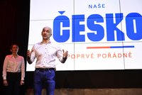 Živě: Kuba v bílé košili po boku manželky Denisy odtajnil Naše Česko. Koho zlanaří do nového hnutí?