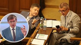 Ministr dopravy Martin Kupka (ODS), Patrik Nacher a Andrej Babiš (ANO)