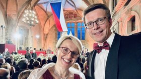 Martin Kupka (ODS) s manželkou Miriam ve Vladislavském sále (28.10.2025)