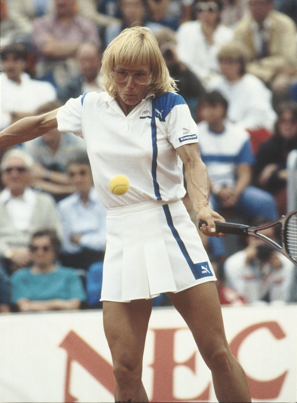 Martina Navrátilová při zápase Československo - USA v roce 1986.