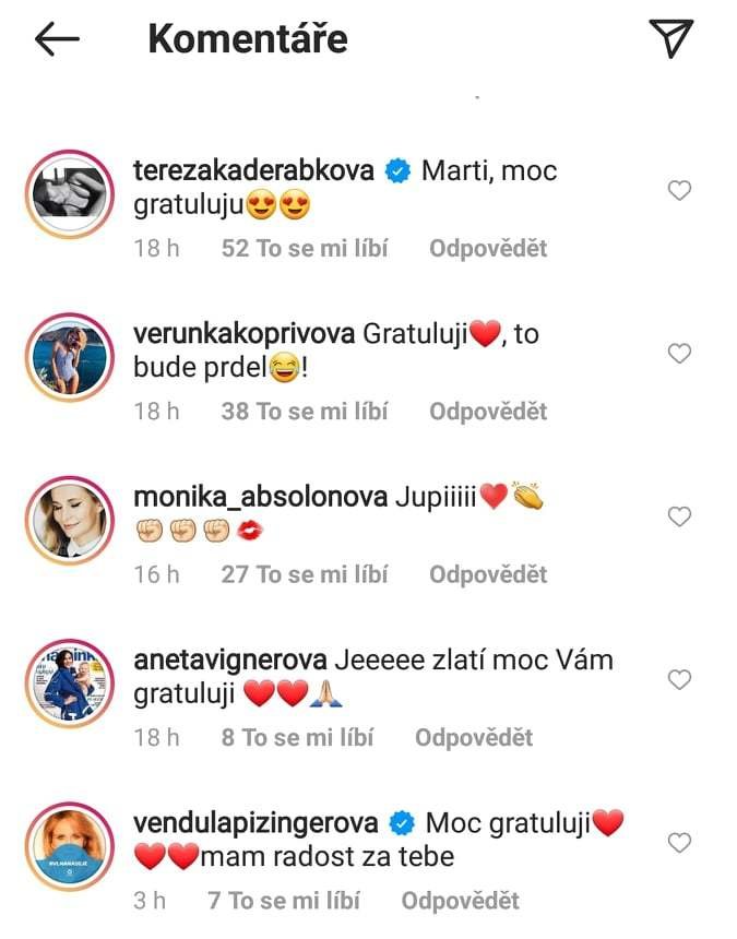 Gratulace od českých VIP k jejímu prvnímu těhotenství se na Martinu Pártlovou valí ve velkém. 