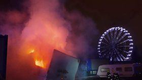 Na Matějské pouti hořela 8. března 2020 maringotka.