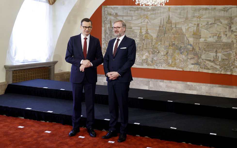 Společné jednání české a polské vlády v Praze: Petr Fiala a Mateusz Morawiecki (3. 6. 2022)