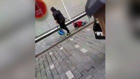 Matka táhla své dítě po ulici na vodítku.
