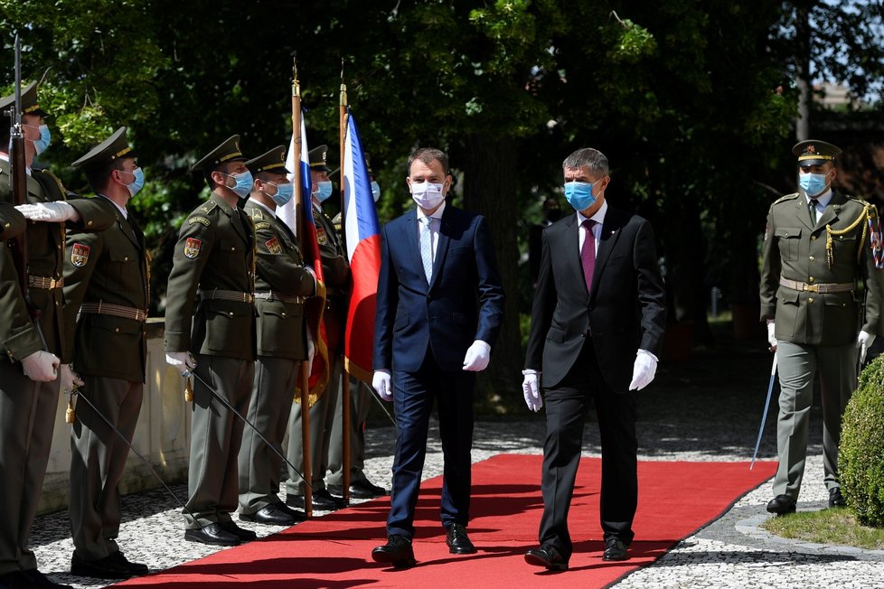 Návštěva slovenského premiéra v Česku: Andrej Babiš (ANO) a Igor Matovič (3. 6. 2020)