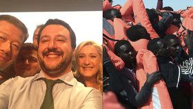 Matteo Salvini (vlevo uprostřed) a spolu s ním "uříznutý" Tomio Okamura či Marine Le Penová na společné selfie. Imigranty svorně odmítají