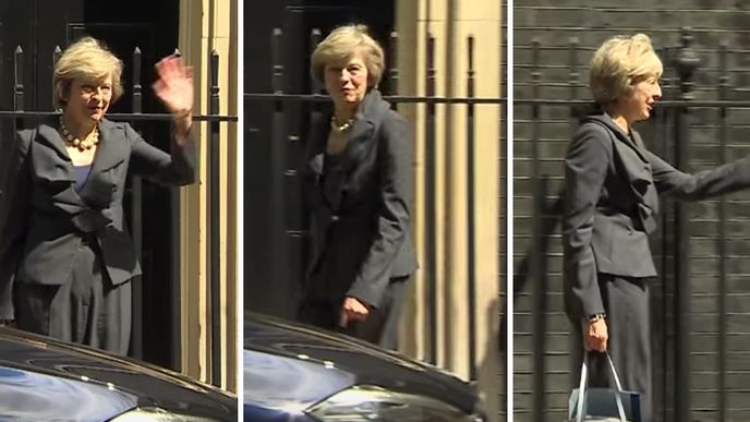 Theresa May bloudí v Downing street