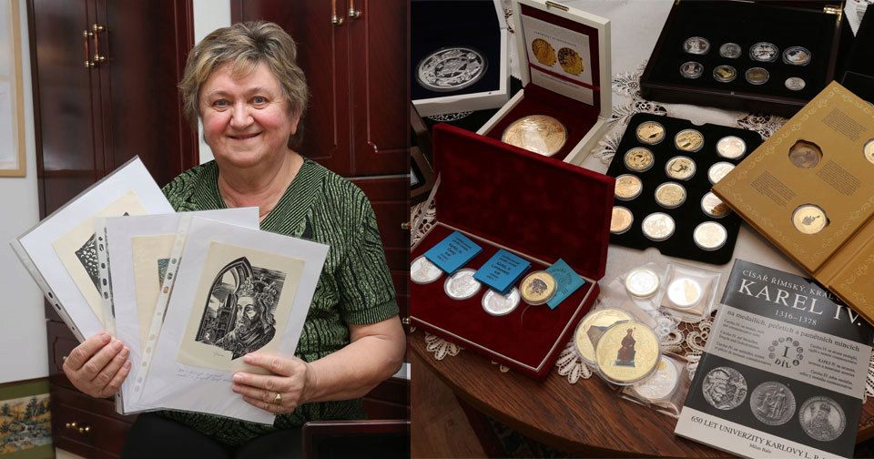 Paní Bašeová je vášnivou sběratelkou medailí a dalších předmětů s Karlem IV.