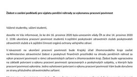 Dopis, který rozesílá Jihomoravský kraj medikům, se objevil na sociálních sítch