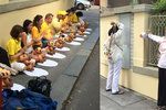 Před budovou čínské ambasády v Praze protestovali vyznavači meditace Falun Gong.