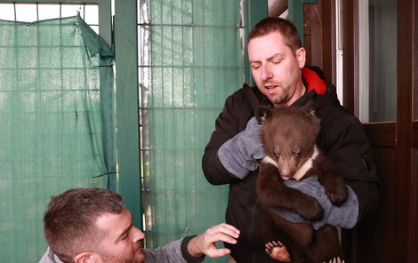 Aby mohl veterinář Oldřich Poříz vzdorovité mládě rychle naočkovat a prohlédnout, musel ho Jaroslav Dufek pevně držet.  