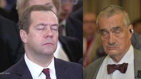 Ruský premiér Dmitrij Medveděv a exšéf české diplomacie Karel Schwarzenberg při spánku