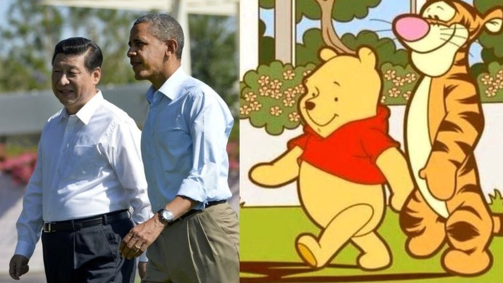 Toto přirovnávání začalo v roce 2013, kdy se na internetu objevila fotografie Si Ťin-pchinga kráčejícího po boku tehdejšího amerického prezidenta Baracka Obamy vedle obrázku, na němž Medvídek Pú jde vedle Tygříka.