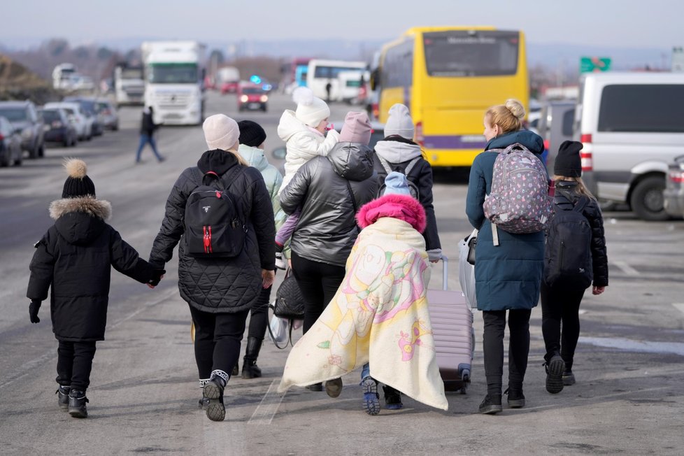 Hraniční přechod Medyka, Polsko: Uprchlíci z Ukrajiny.
