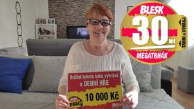 Paní Anna Tumpachová (70) z Bohumilic vyhrála v Denní hře 10 tisíc korun.