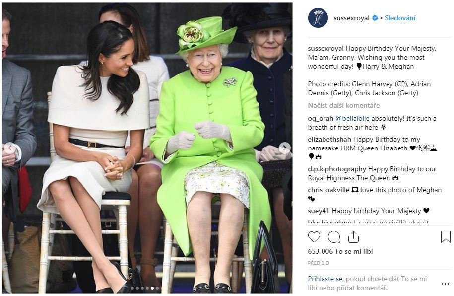 Meghan královně popřála aspoň přes instagram.