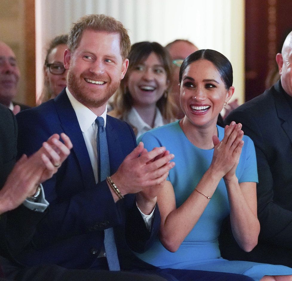 Vévodkyně Meghan a princ Harry na poslední oficiální akci v Británii.