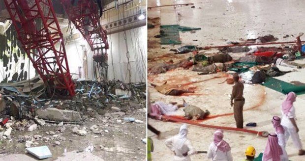 Pohroma v zaplněné mešitě: Přes sto mrtvých po pádu jeřábu