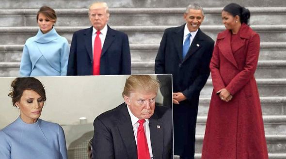 Melania nevypadala na inauguraci příliš šťastně, Donald Trump na ní občas zapomínal.