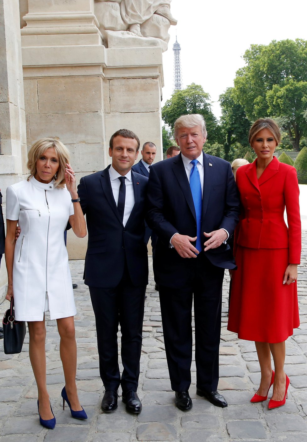 Melania Trumpová, Donald Trump, Emmanuel Macron a Brigitte Macronová