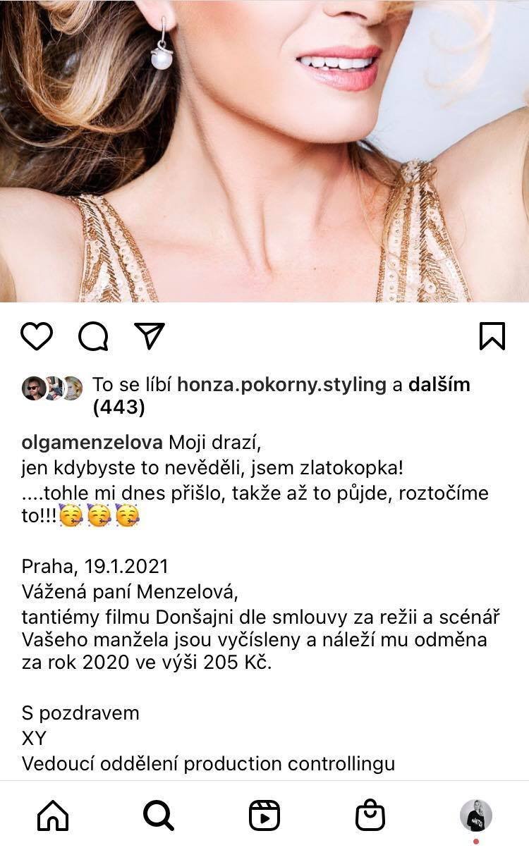 Olga se pochlubila částkou za Menzelův film