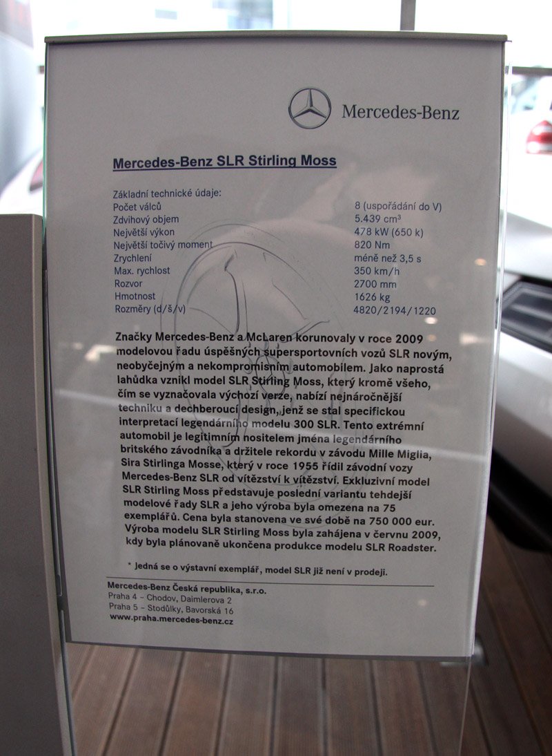 Mercedes-Benz SLR Stirling Moss v Praze