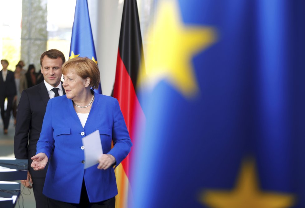 Německá kancléřka Angela Merkelová s frrancouzským prezidentem Emanuelem Macronem (29. 4. 2019)